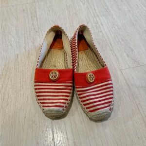Tory Burch Red and White Striped Espadrilles